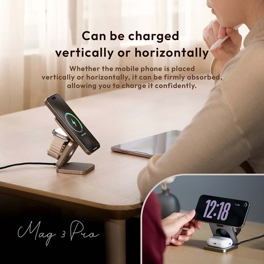 แท่นชาร์จไร้สาย ADAM elements Mag 3 Pro Qi2 3-in-1 Foldable Travel Charging Station สีเทาเข้ม